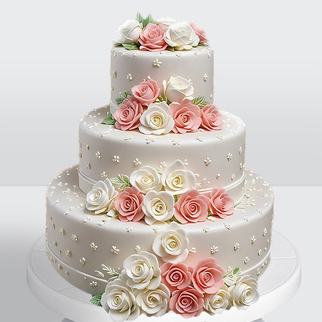 Торт 3 яруса с розами из мастики на свадьбу