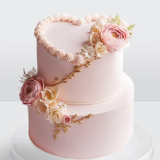 0 Торт 2 яруса розовый в форме сердца с розами