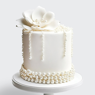 0 Торт с жемчужинами и розой из мастики в стиле минимализм