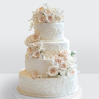 0 Торт 4 яруса с кружевом и чайными розами