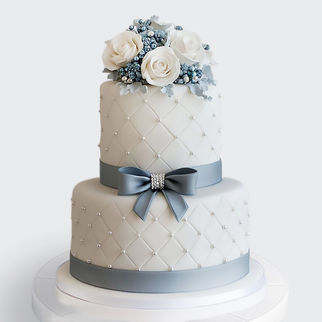 0 Торт 2 яруса с бантом, жемчужинами и цветами