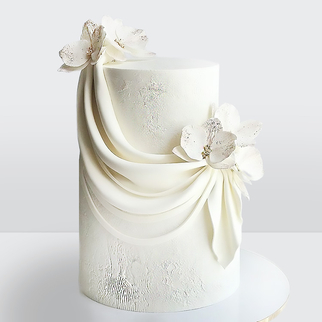 0 Торт 2 яруса с цветами и драпировкой