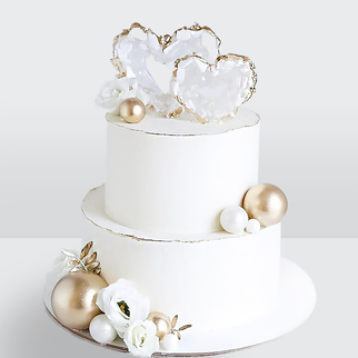 0 Торт 2 яруса с шарами, цветами и сердцами белый с золотом на свадьбу