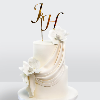 0 Торт 2 яруса, с инициалами, драпировкой и цветами