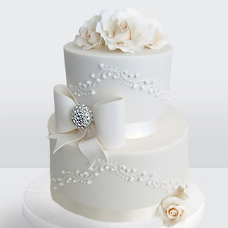 0 Торт 2 яруса с бантом и розами из мастики