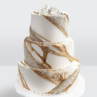 0 Торт 3 яруса золотой с кристаллами и жемчужинами на свадьбу