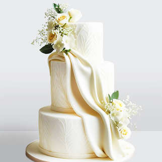 0 Торт 3 яруса с узорами, драпировкой и розами