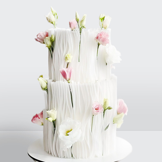 0 Торт 2 яруса с цветами и драпировкой