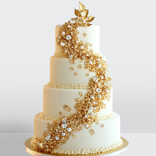 0 Торт 4 яруса с золотом, украшенный карамелизированным сахаром