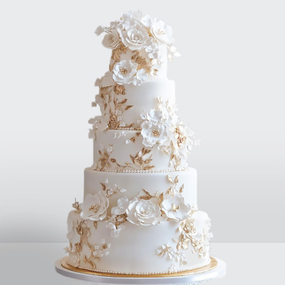 0 Торт 5 ярусов с золотом и цветами на свадьбу