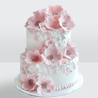 Торт 2 яруса с розовыми цветами