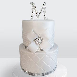 0 Торт 2 яруса с бантом, кристаллами и инициалами на свадьбу