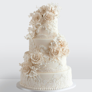 0 Торт 3 яруса, с кружевом, розами в романтическом стиле