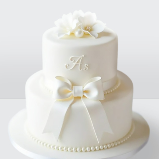 0 Торт 2 яруса, с инициалами, с жемчужинами, бантом и цветами