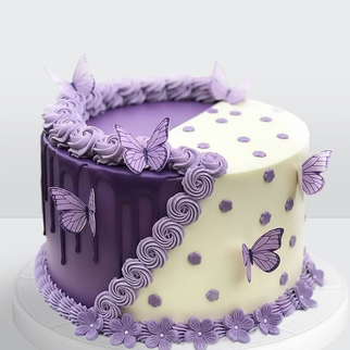 0 Торт с бабочками сиреневый
