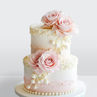 Торт 2 яруса с цветами украшенными бусинами