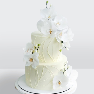 Торт 2 яруса с бусинами и живыми орхидеями