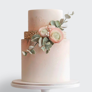 Торт 2 яруса с цветами и золотой окантовкой