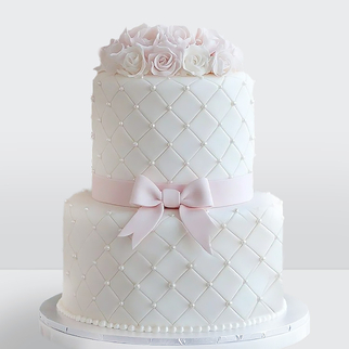 0 Торт 2 яруса с розовым бантом и розами