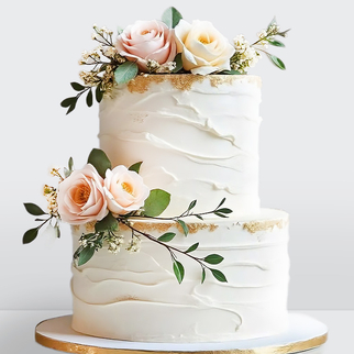 Торт 2 яруса с золотом, украшенный розами