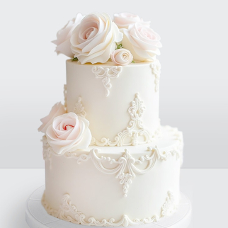 Торт с узорами и розами 2 яруса