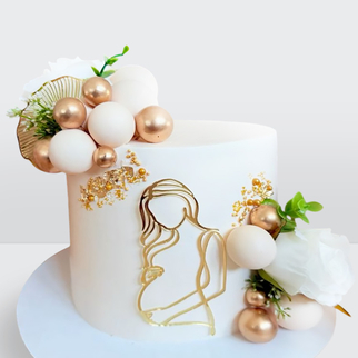 Торт для беременной с силуэтом цветами и золотыми шарами