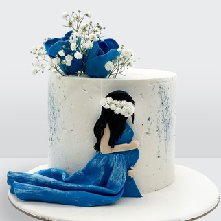 Синий торт для беременной мальчиком с цветами