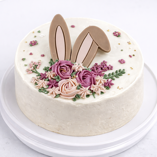 Бенто торт пасхальный с кремовыми розами и ушками кролика