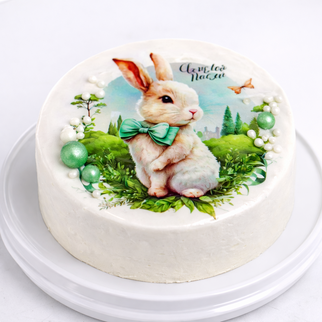 Бенто торт на пасху с кроликом на лужайке Светлой Пасхи